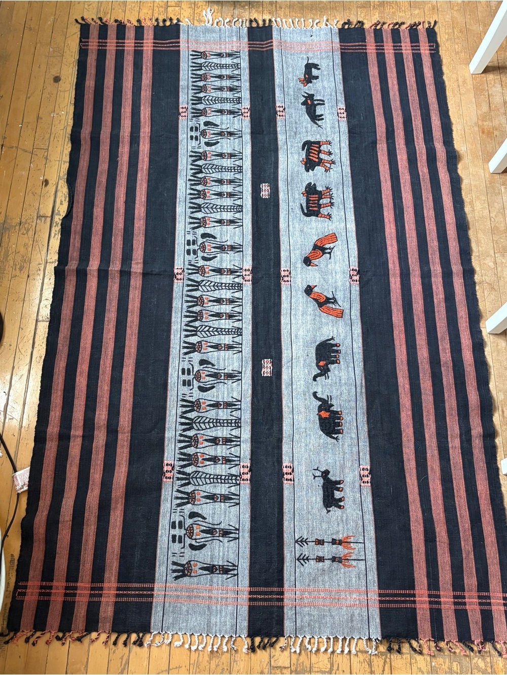Vintage Naga Tribal Story Blanket Handwoven Cotton Boho Tapestry Throw